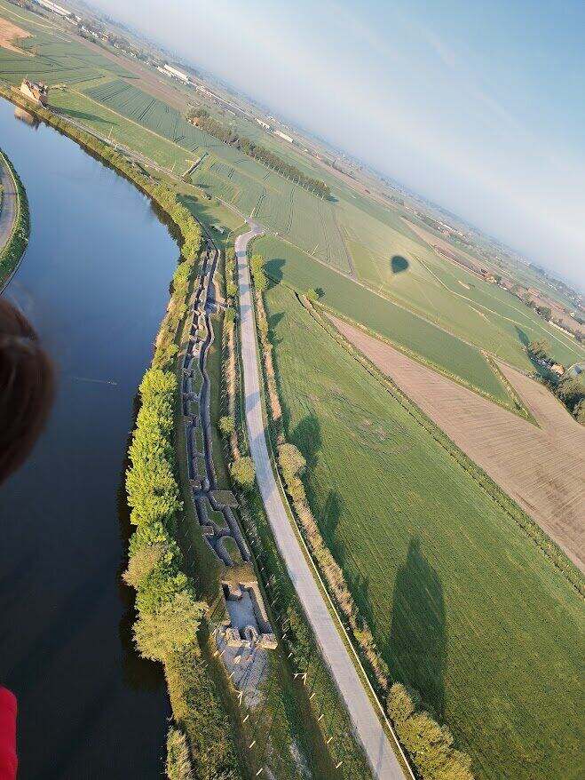 Aerial photo of the Dodengang trench along the IJzer during a balloon ride near Diksmuide